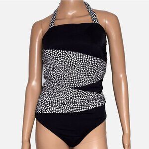 INCHES OFF Black White Polka Dot Padded Halter One Piece Swimsuit Size 8